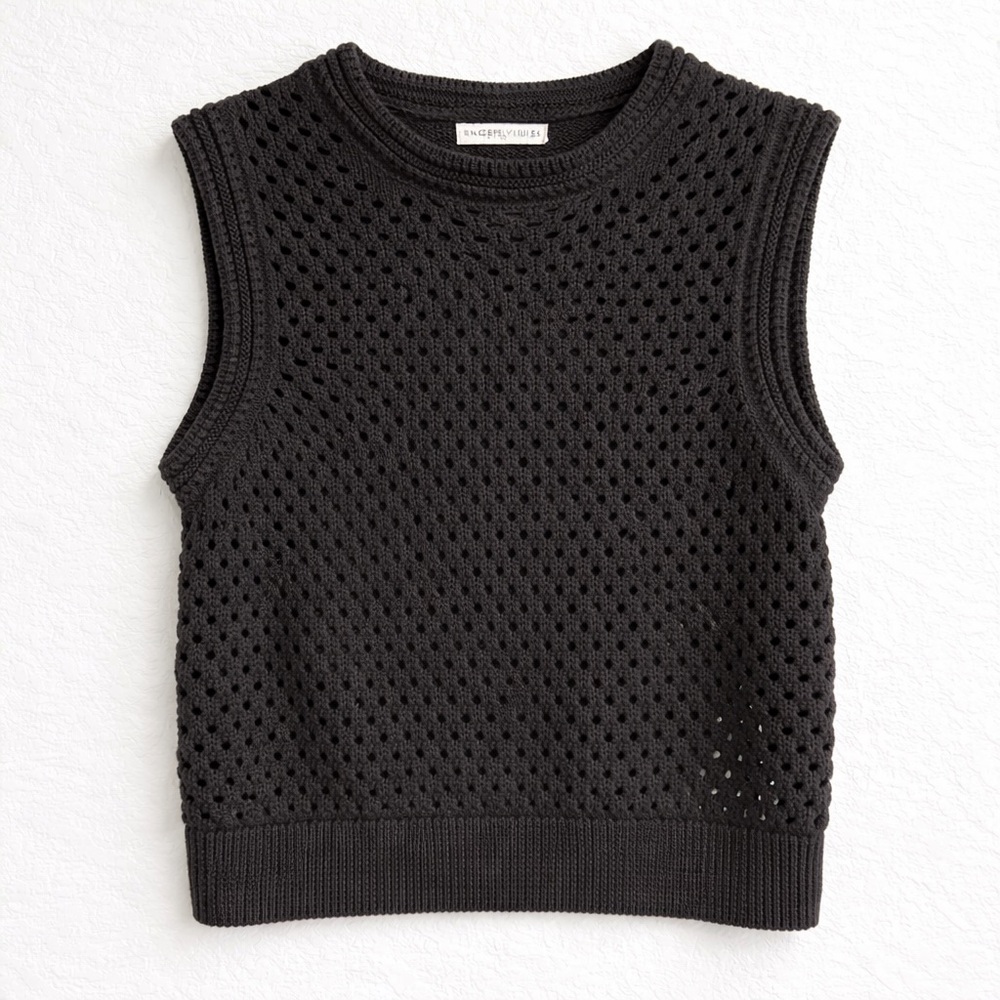 Sincerely Jules Black Open Knit Sweater Vest Sleeveless Crochet Size M